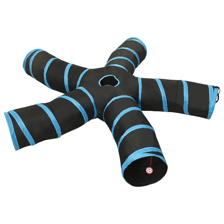 Tunel pentru pisici 5 cai vidaXL, negru si albastru, 25 cm, poliester