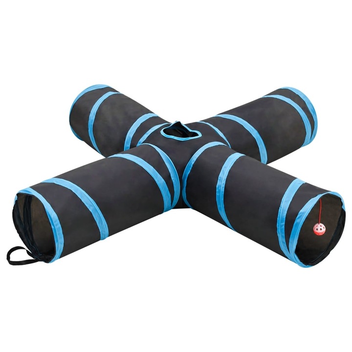 Tunel pentru pisici 4 cai vidaXL, negru si albastru, 132 cm, poliester