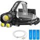 Lanterna puternica de cap FiGGA® LED XHP-160, 48000 lumeni, 1600 metri distanta, 5000K, 3 baterii reincarcabile de 18650 Li/3500 mAh, Profesionala, Frontala, Cablu de incarcare