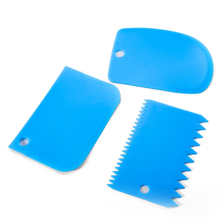 Set de raclete pentru decorarea prajiturilor, 3 bucati, plastic, Albastru, RBT-BBL8175