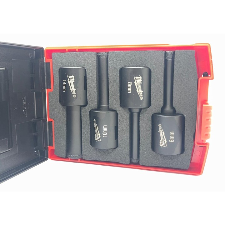 Set 4 burghie, Milwaukee, Otel, M14, 6/8/10/14 mm, Negru