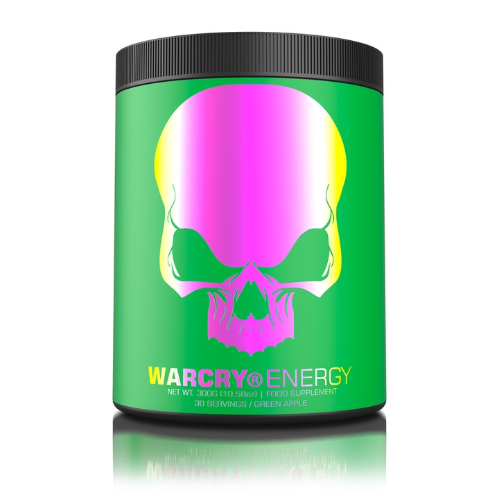 Pudra energizanta pre-workout Genius Nutrition Warcry Energy Green Apple, 300g