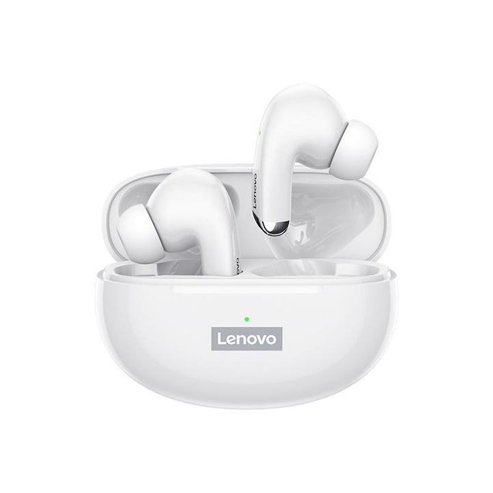 Безжични слушалки за поставяне в ушите, Lenovo LP5, Bluetooth v5.0, спорт, намаляване на шума, дизайн на играта, бели