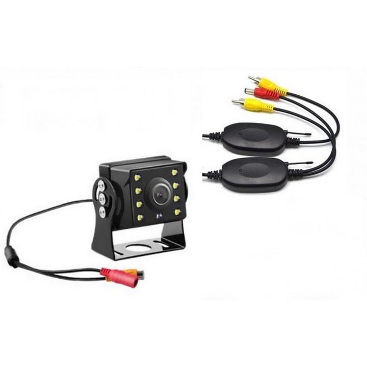 Camera Auto Marsarier 8 Lumini Cu Transmitator Wireless 2.4G Vedere Noaptea Parcare Invers Iesire RCA