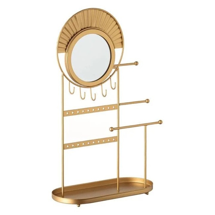 Organizator pentru bijuterii din mateal cu oglinda, 21 x 9 x 35 cm, Gold