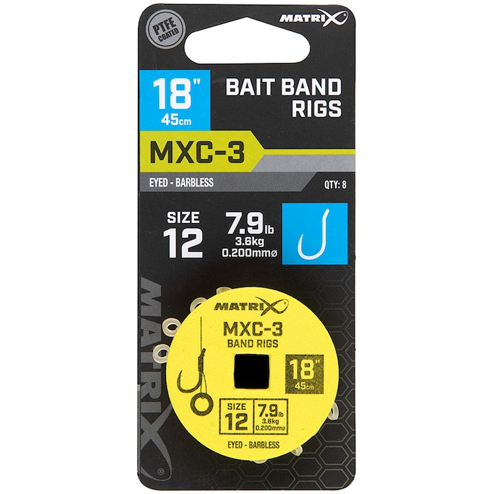 Вързани куки Matrix Mxc-3 Barbless Band Rigs, Nr.12, 45 см, 8 броя/опаковка
