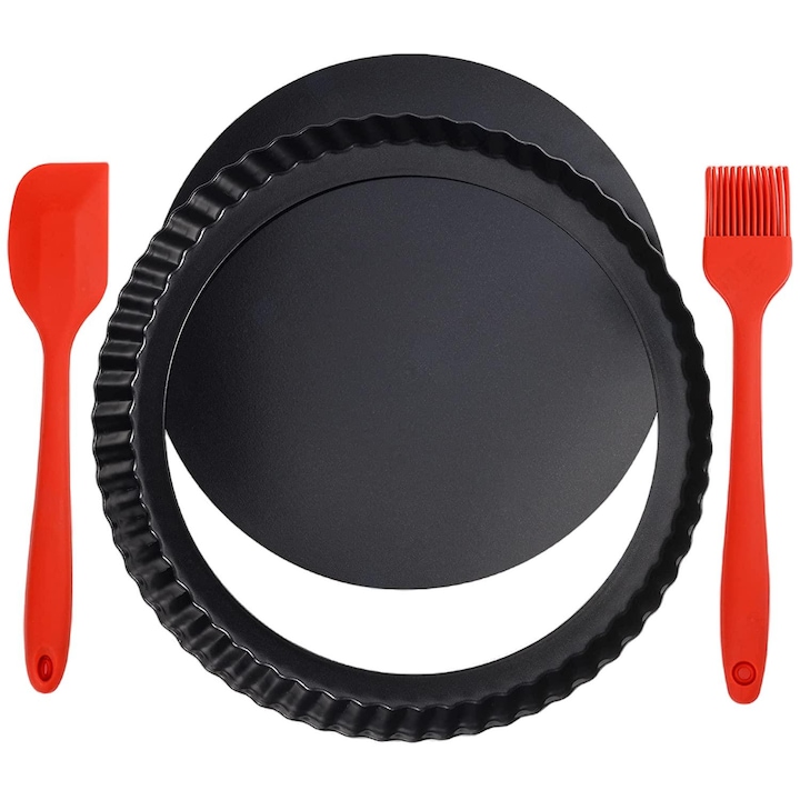 Комплект форма за тарт, Sooye, въглеродна стомана/силиций, черно/червено