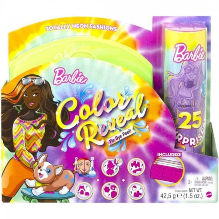 Set Papusa Barbie si 25 accesorii, Mattel, Color Reveal, 28 cm, 3 ani, Multicolor