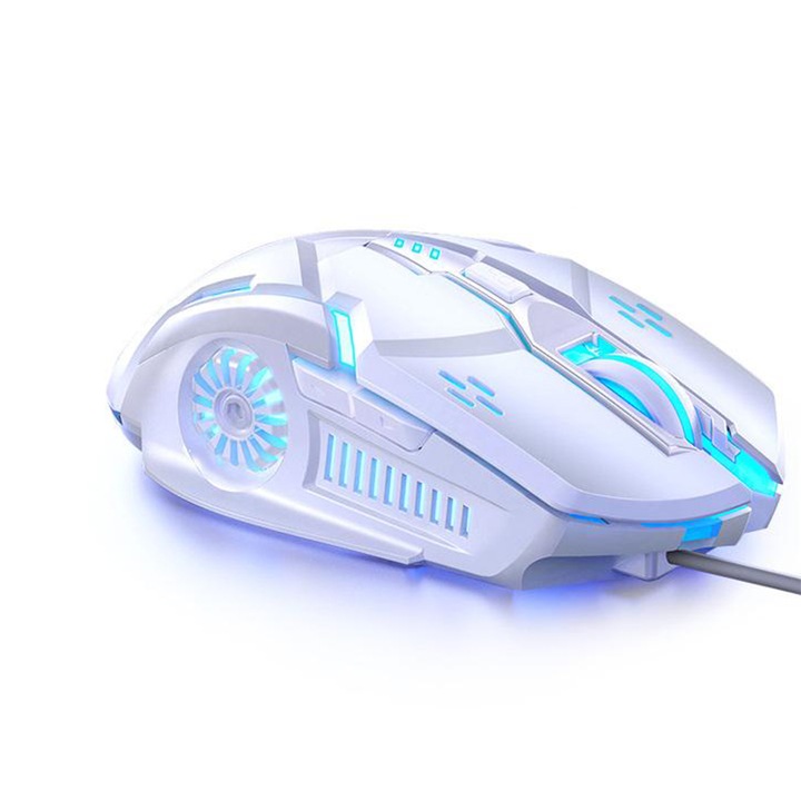 Геймърска мишка, жична, USB, 7 светлинни ефекта, 3200 dpi, KINSI, Бяла