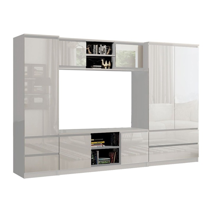 Set mobila living Chelsea, 270x190x51cm, alb acril