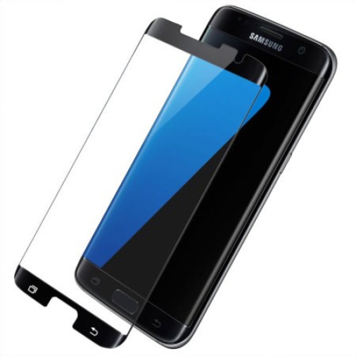 Стъклен протектор за Samsung Galaxy S7, Full Face V2, Transparent HD, Лепило по ръба, 9H, Черен