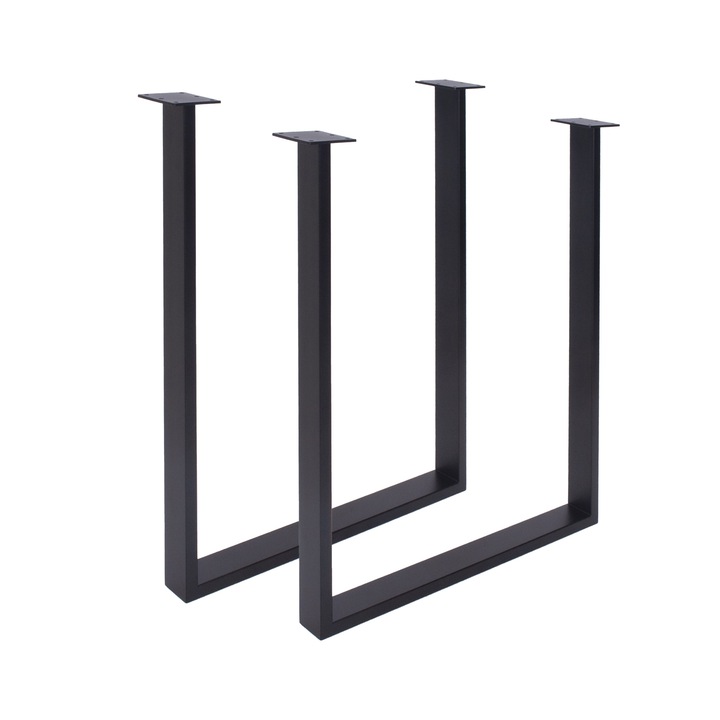 Set 2 picioare tip U, 80x20mm, otel, negru mat, vopsite in camp electrostatic, 4 picioruse de nivelare, 4 pasle rotunde autoadezive