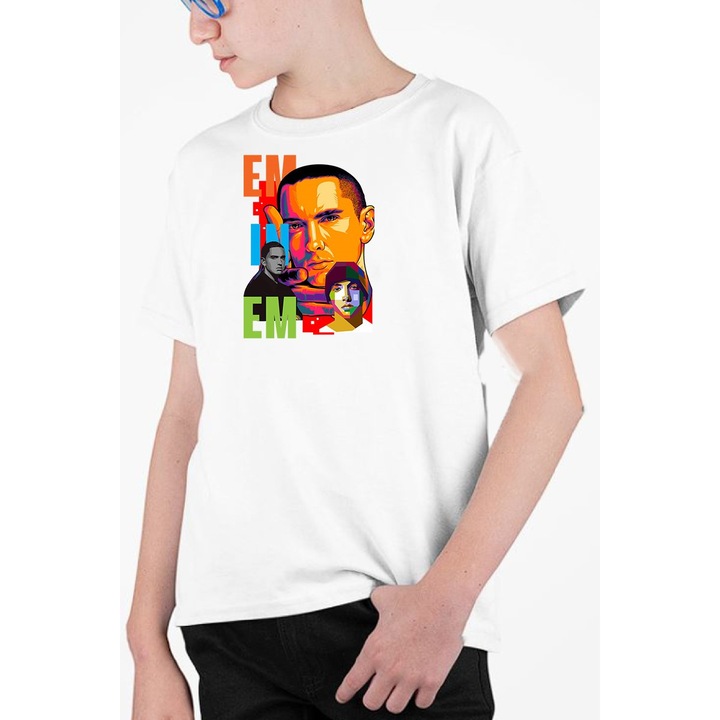 Tricou personalizat pentru copii cu imprimeu, Eminem, Bumbac, Alb, 140-152 CM, 10 ani