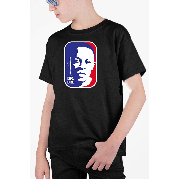 Tricou personalizat pentru copii cu imprimeu, Dr. Dre, Bumbac, Negru, 128-140 CM, 8 ani