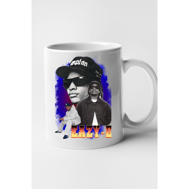 Cana personalizata cu imprimeu Rap edition -Eazy-E model 3, Ceramica, 330 ml, Maner si interior Alb