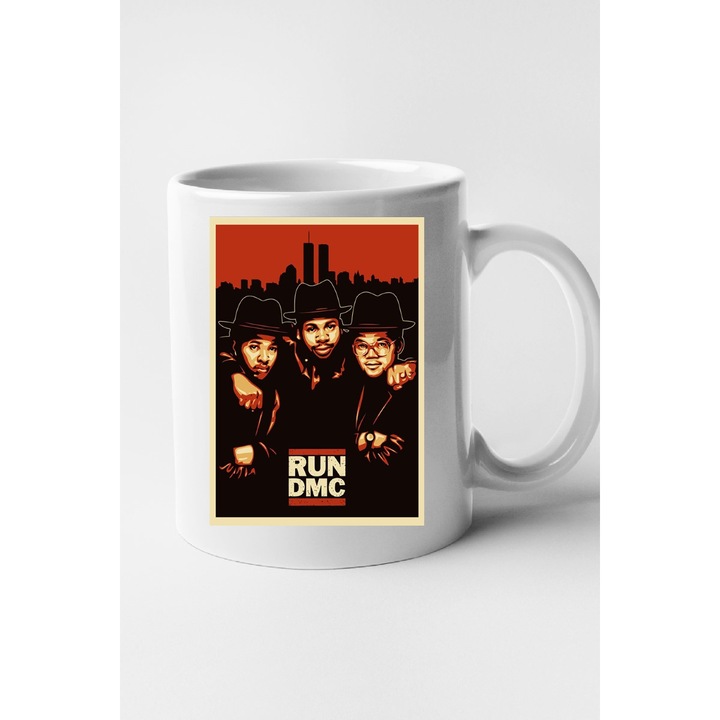 Cana personalizata cu imprimeu Rap edition -Run DMC, Ceramica, 330 ml, Maner si interior Alb