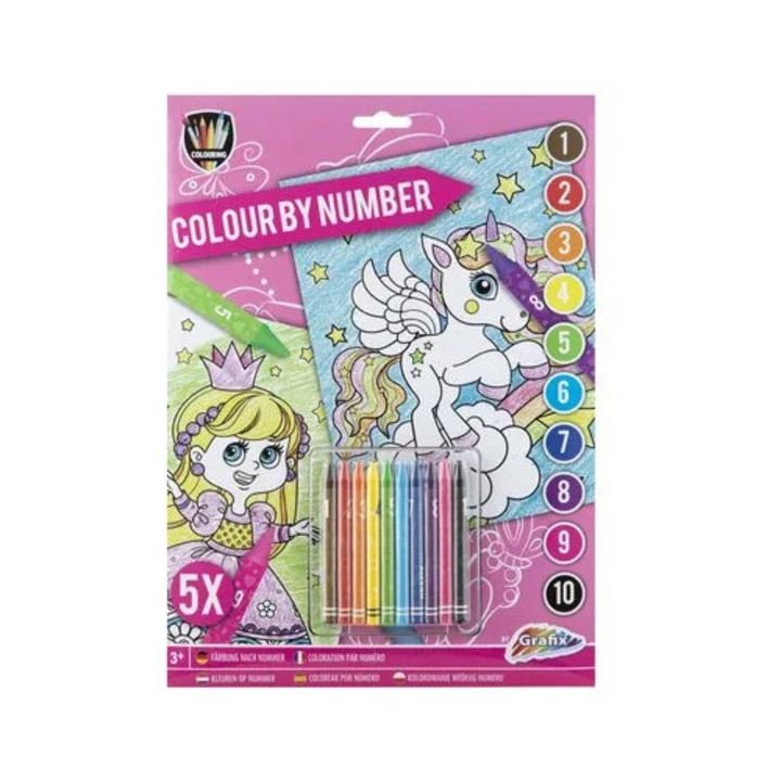 Pictura pe numere Zana si Unicorn, 5 pagini, A4, 10 culori