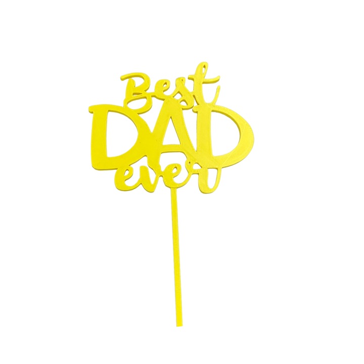Tortafedő dekoráció "Best dad Ever", A legjobb apuka, 10 x 12 cm, támasztóláb 12 cm, Sárga