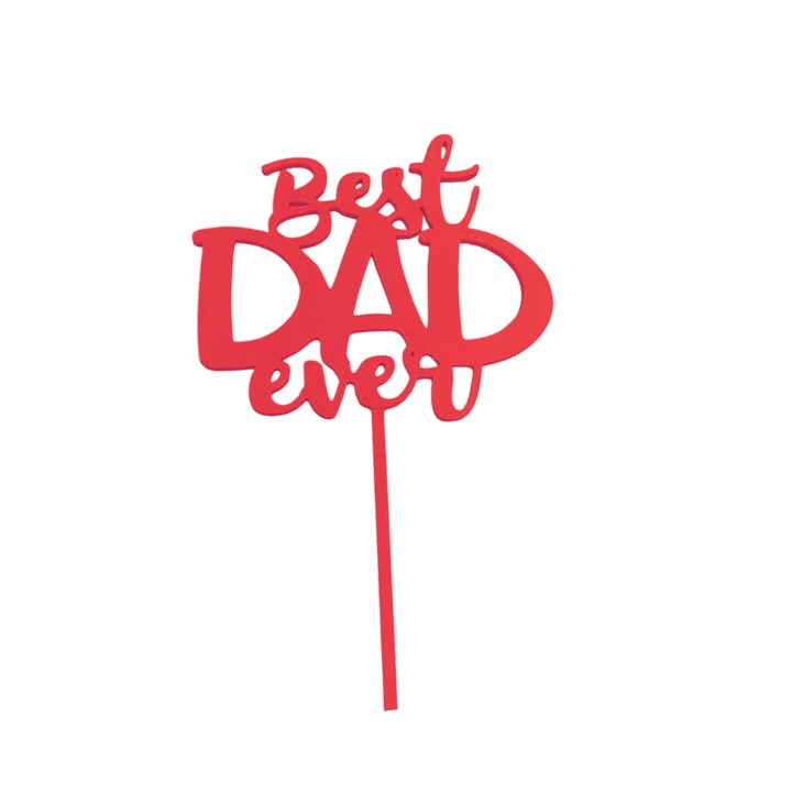 Декорация за торта "Best dad Ever", Най-добрият татко, 10 х 12 см, опорен крак 12 см, Червен