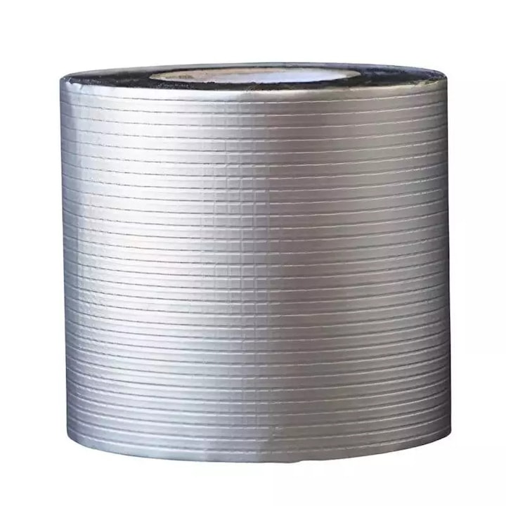 Banda Hidroizolanta Bituminoasa Cu Cauciuc Butilic SIKS, Pentru Hidroizolatii, Etansare Acoperisuri, Fisuri Tabla, Cosuri, Rezistenta la Apa, Invelis Aluminiu, Aderenta Sporita, 15cm Latime x 5m Lungime, Argintiu