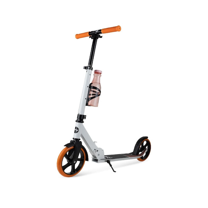 Összecsukható robogó lengéscsillapítóval, kulacstartóval és hordszíjjal, fehér/narancs, MalPlay 110061