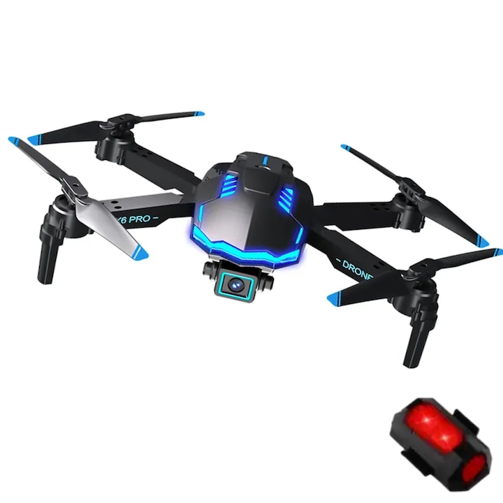 Drona Pliabila Incepatori cu 2 Camere Video 1080P 4K HD ESL by Essential Level®, Quadcopter cu Pozitionare in Flux Optic si Mentinerea Altitudinii, Lumini Led, Evitarea Inteligenta a Obstacolelor, Senzor Gravitatie, Rulare 360, FPV WiFi RC, 3 Baterii