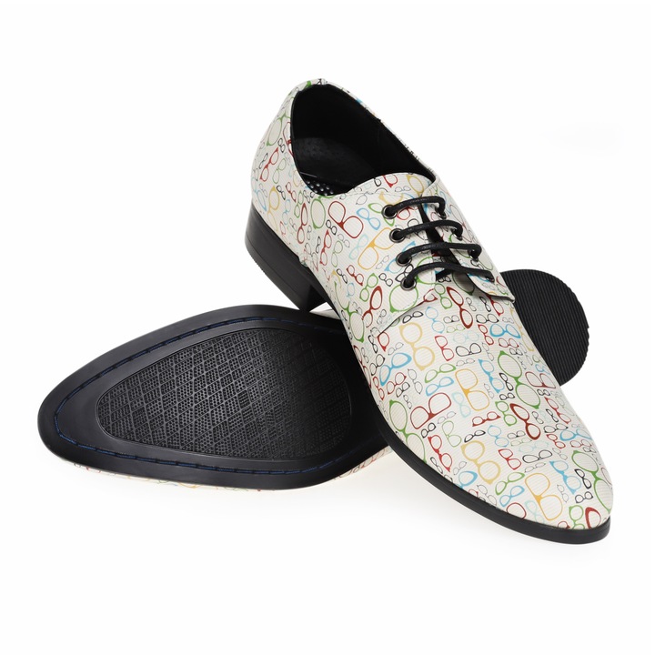 Pantofi Barbati, Lureaux Opticians, Alb cu Imprimeu Multicolor, 45