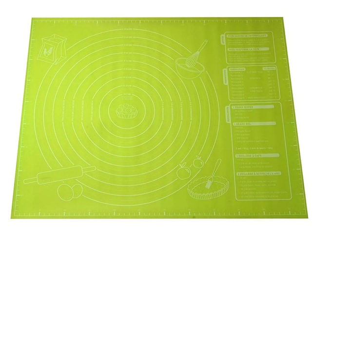 Plansa pentru framantat aluat, rezistent la temperaturi ridicate, silicon, 60x45cm, Verde, RBT-BBL8171