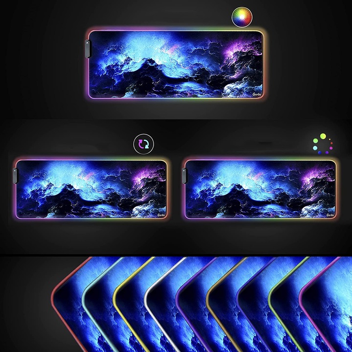 Подложка за мишка, Gaming RGB, 800x300x3мм, 14 режима на светене, Включен USB кабел, Противоплъзгаща повърхност, Многоцветен