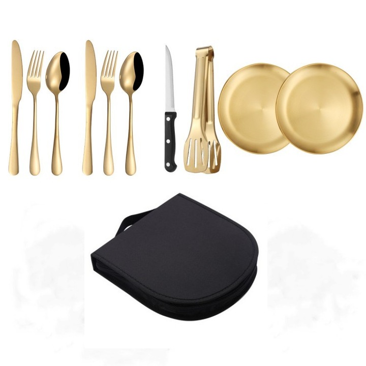 Комплект прибори, Неръждаема стомана, Златист