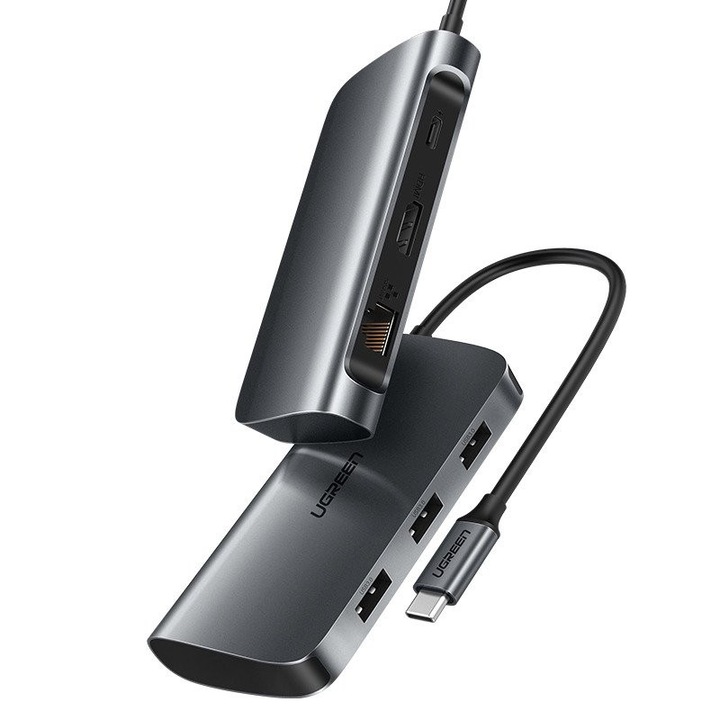 UGREEN 6in1 адаптер USB-C la HDMI 4K, 3x USB 3.0, Type-C, RJ45