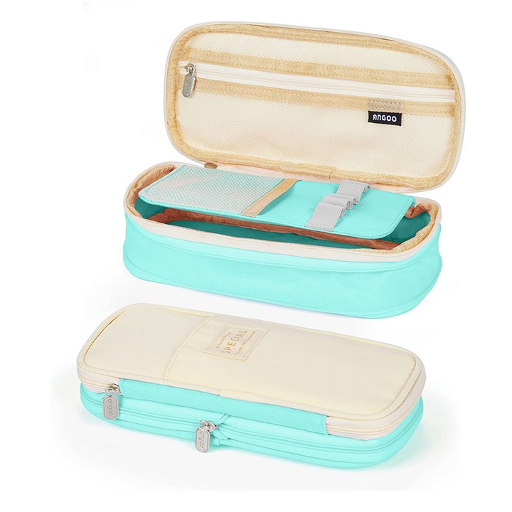 Penar pentru scoala, 23x11x6.5 cm, Turcoaz/Bej