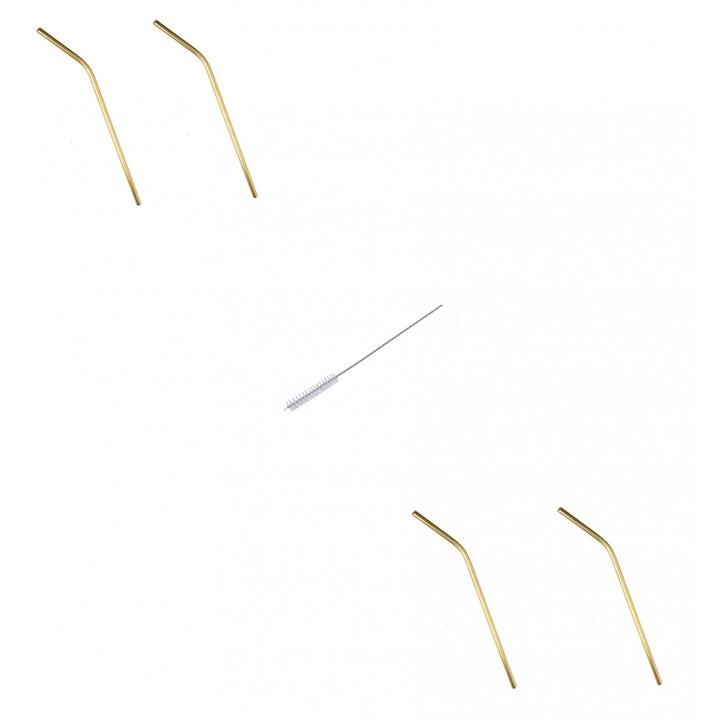 4 darabos szívószál készlet és tisztítókefe Excellent Houseware, rozsdamentes acél, 25 cm, arany színű