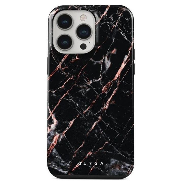Husa Burga Dual Layer Rose Gold Marble compatibila cu iPhone 14 Pro, Negru