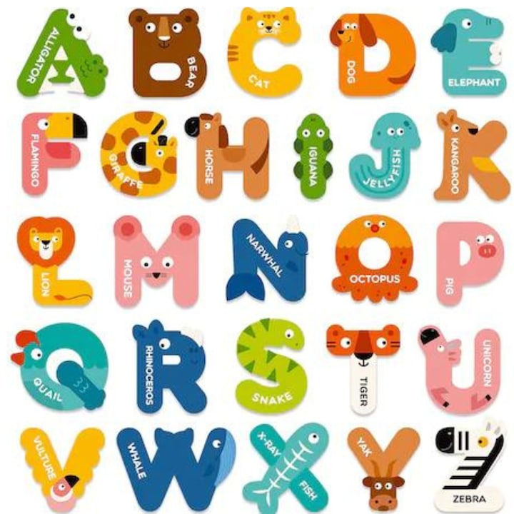 Set 26 piese cu litere alfabet, magnetice, Simply Joy, jucarii educative pentru copii, + 3 ani, Multicolor