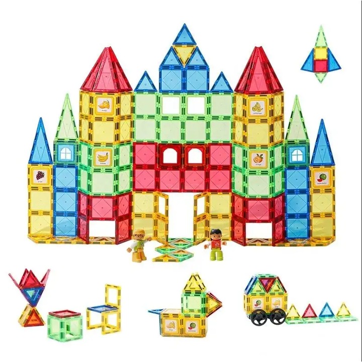 2D 3D строителен комплект от магнитни плочки, 101 части, образователна игра, подарък за момичета и момчета, многоцветен, 3-13 години, Магнитни плочки