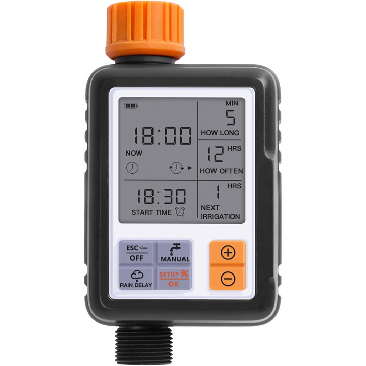 Temporizator de udare automat pentru gradina, ABS, LCD, Negru
