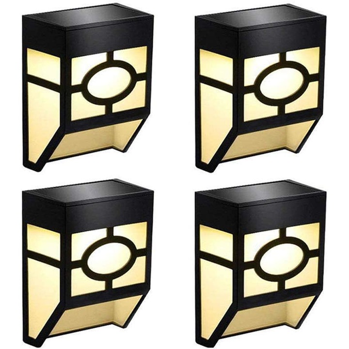 Set 4 lampi pentru exterior cu incarcare solara, Negru