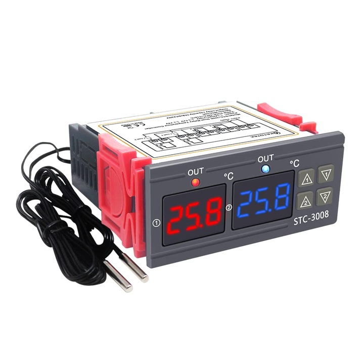 Controler digital de temperatura cu 2 sonde, 220V, 75x85x35 mm, ABS, multicolor