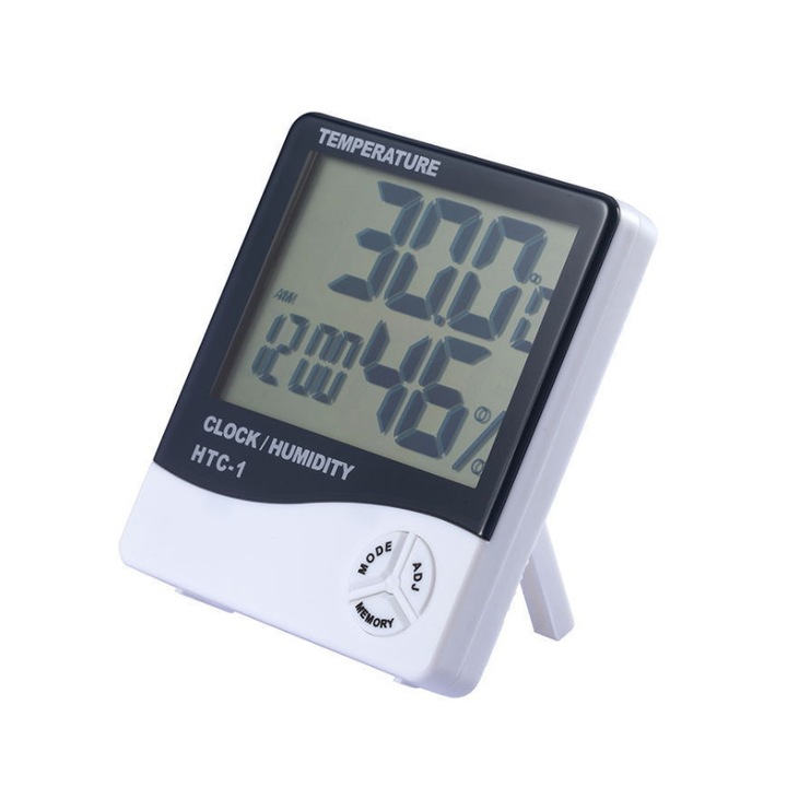 Termometru LCD umiditate exterior/interior, ABS, 103 x 93 x 21.5 mm, Negru/Alb