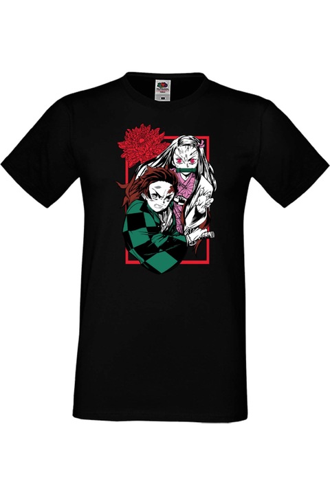 Férfi póló Manga Anime Japan Comics Animation demon slayer akaza inosuke sabito tanjiro kamado nezuko agatsuma Demon Slayer Tanjiro Nezuko Kamado 002 var-023, Fekete