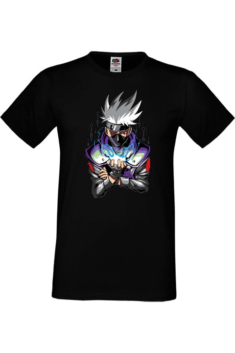 Férfi póló Manga Anime Japan Comics Animation naruto uzumaki sasuke uchiha kakashi hatake sakura haruno gaara zabuza chidori ramen jiraya akatsuki ninja Naruto Kakashi Chidori var-048, Fekete