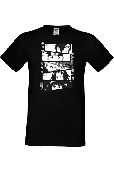 Férfi póló Manga Anime Japan Comics Animation naruto uzumaki sasuke uchiha kakashi hatake sakura haruno gaara zabuza chidori ramen jiraya akatsuki ninja Naruto Team 7 02 var-050, Fekete