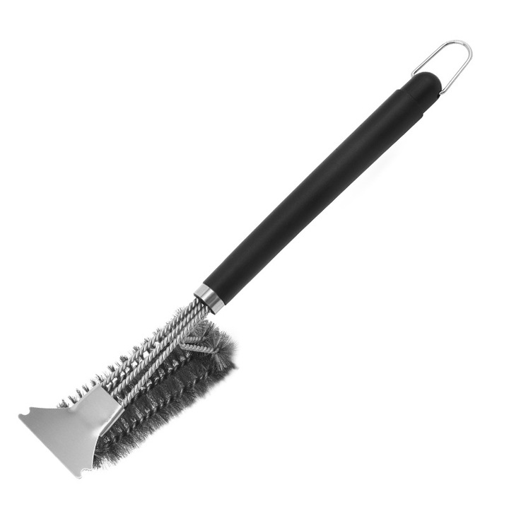 Perie de curatare pentru gratar cu racleta, lungime de 18 inchi, peri din otel inoxidabil, pentru gratar cu gaz, carbune, electric si bile, o bucata