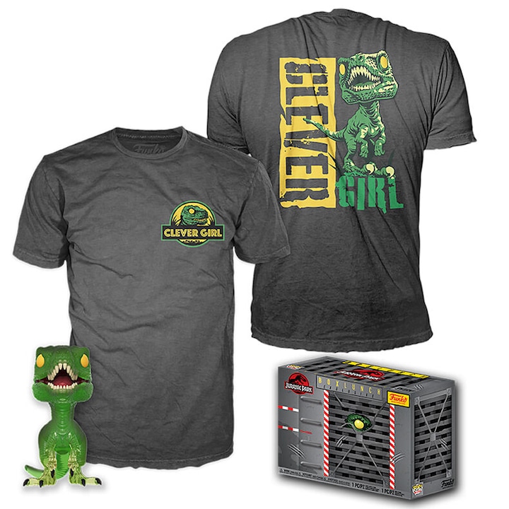 Set figurina cu tricou POP & Tee Jurassic Park Velociraptor Exclusive, Funko, XL