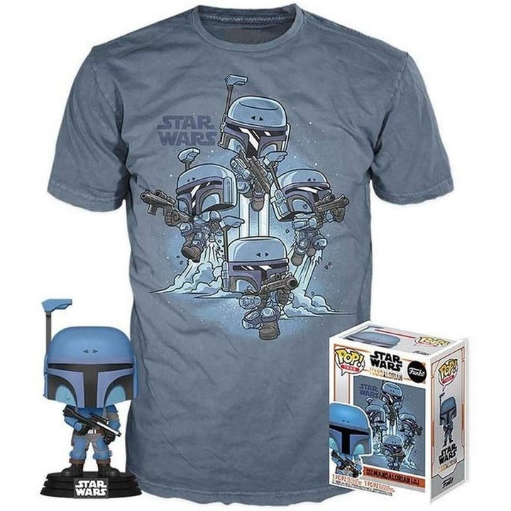 Set figurina si tricou, FunKo, Cu Tee Star Wars Mandalorian, Multicolor, L