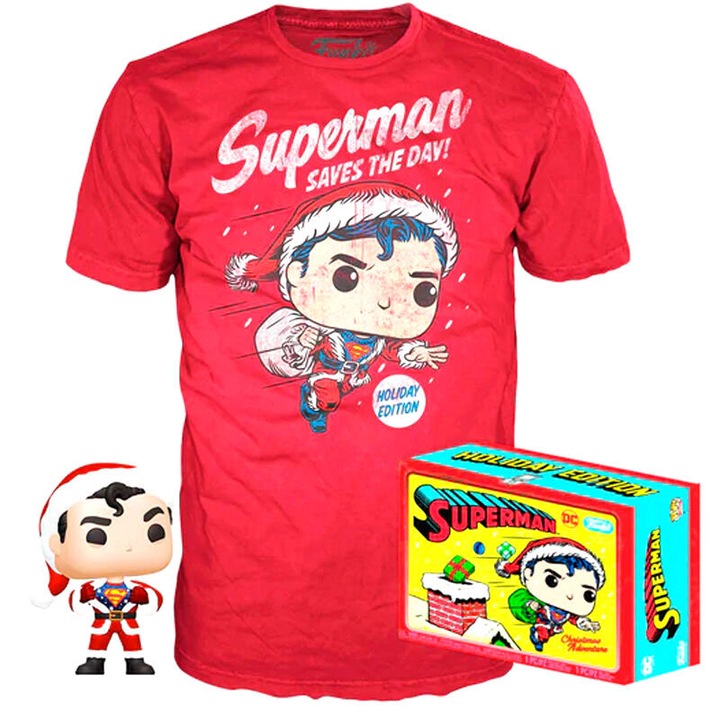 Set figurina si tricou cu Superman, FunKo, Multicolor, L