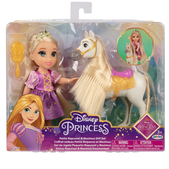 Set Disney Tangled Rapunzel + Papusa Maximus, JAKKS Pacific, 15 cm