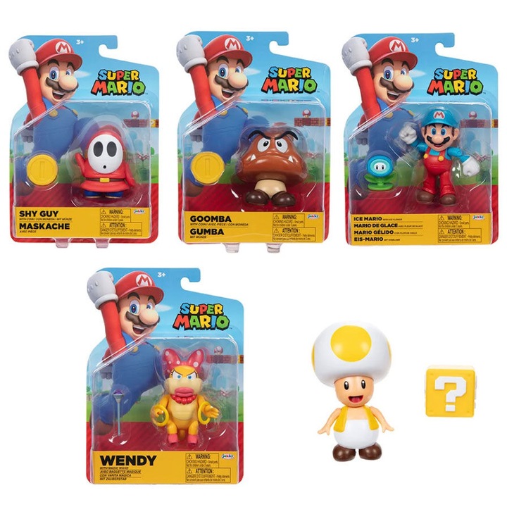 6 db Super Mario Bros Wave figurából álló készlet, JAKKS Pacific, 10 cm, többszínű