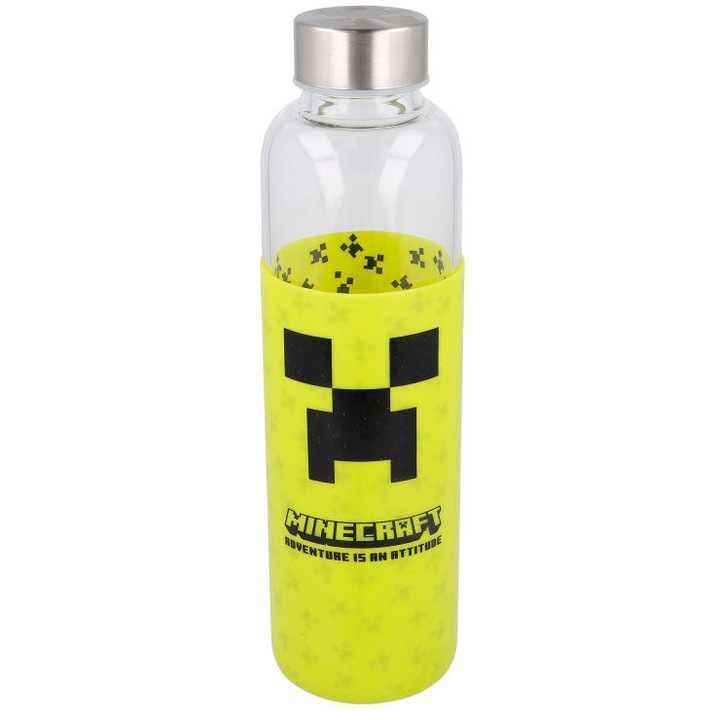 Майнкрафт бутилка, Stor, Стъкло/Силикон, 585 ml, Жълта
